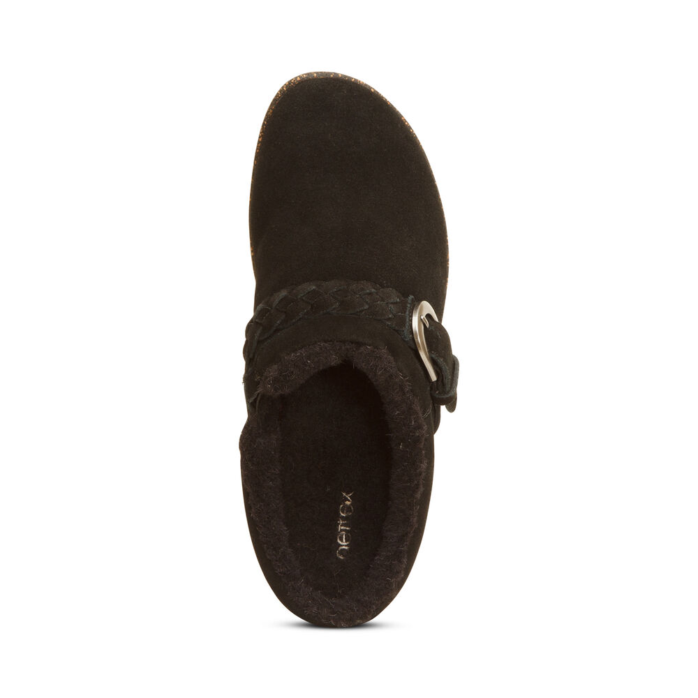 Aetrex Women's Libby Fleece With Arch Support Clogs - Black | USA 98S4NMR